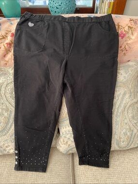 Quacker Factory Black Stretch Crop Jeggings with Rhinestone Hem 2x Short